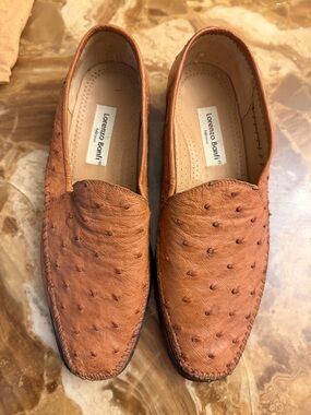 Lorenzo Banfi Ostrich-Texture Tan Leather Slip-On Loafers